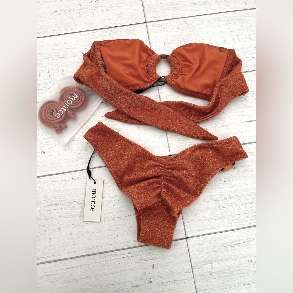 New Montce Swim Bikini Set NWT Terra Sparkle Tori Ties Bandeau Top & Lulu Bottom - Picture 6 of 8